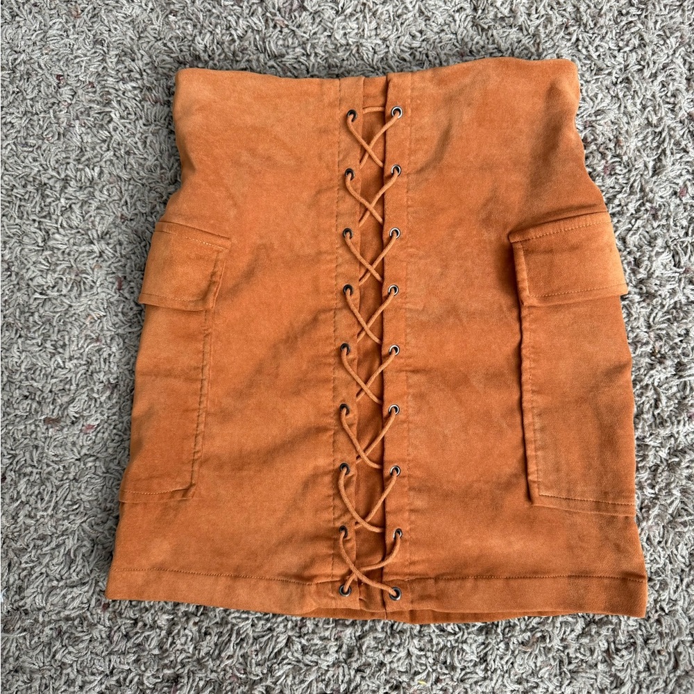 Jealous Tomato Rust Lace-Up Mini Skirt